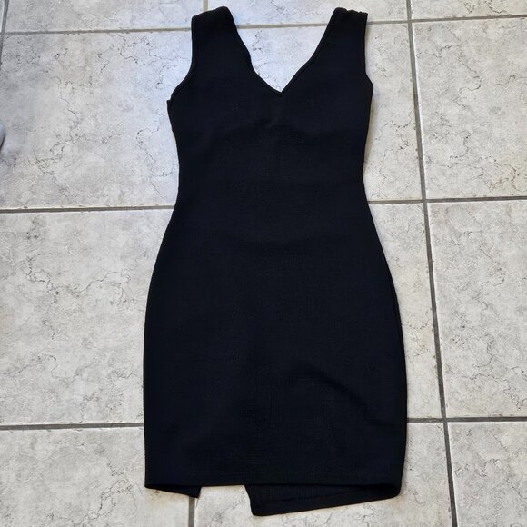 Fashion Magazine Mini Empire Dress Womens XS/S  Black Lace Slit Date Night Sexy - Picture 2 of 13